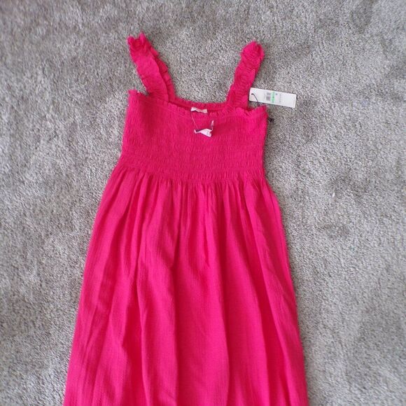 NWT Calvin Klein hot pink square neck summer shirred dress 8 - Picture 5 of 9